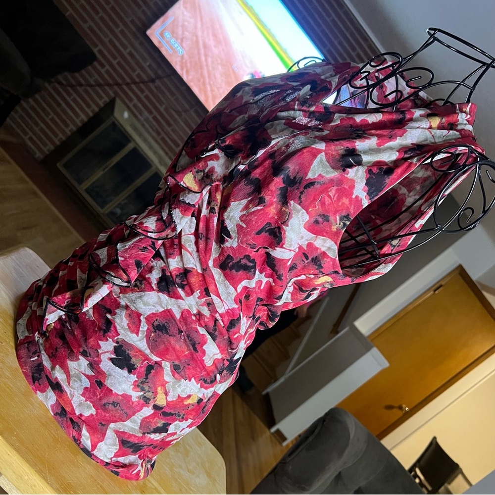Classiques Entier y2k silk Red and Black Floral ruffle sleeveless Blouse size M - Picture 5 of 9